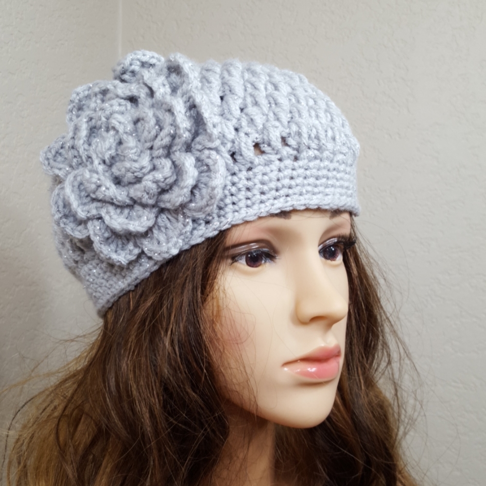 New Hand Made Women Crochet Hat Grey Color